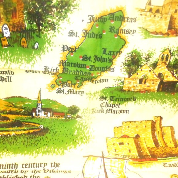 Vintage Linen ILSE of MAN Ellan Vannin Peel Castle St. Johns Oldest Parliament - Picture 3 of 8
